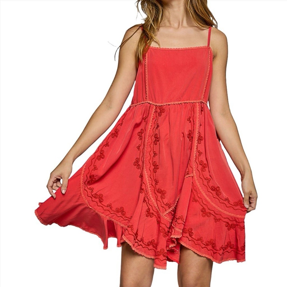 Pol Women's Burnt Orange Embroidered Sleeveless Mini Dress Size Medium NWOT